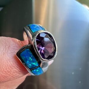 Elegant Amethyst and Blue Stone Sterling Silver Ring